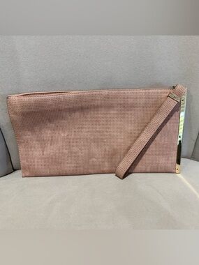 Blush Pink Perforated Clutch Wristlet Gold Hardware Oversized
